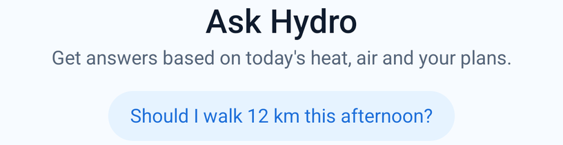 Ask Hydro, with suggested questions about heat and air